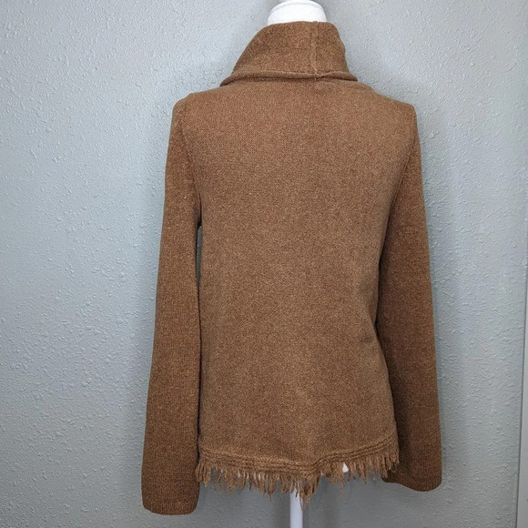 Anthropologie Akemi+Kin Aruna Fringe Cowl Neck Tan Sweater Size XS - Picture 5 of 9